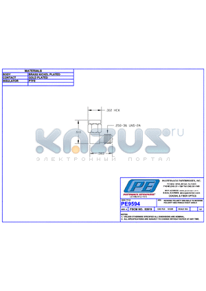 PE9594 datasheet - REVERSE POLARITY SMA MALE TO REVERSE  POLARITY SMA FEMALE RIGHT ANGLE