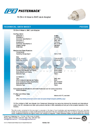 PE9586 datasheet - 75 Ohm N Male to SMC Jack Adapter