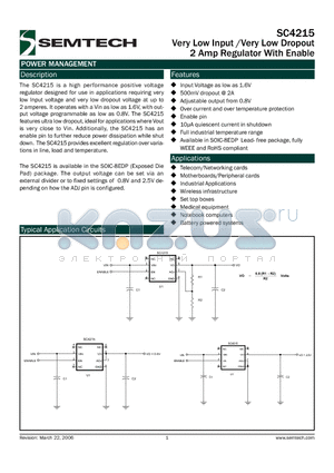 SC4215_06 datasheet - Very Low Input /Very Low Dropout 2 Amp Regulator With Enable