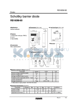 RB160M-60 datasheet - Schottky barrier diode