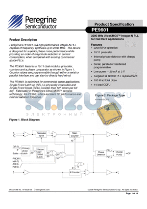 PE9601 datasheet - 2200 MHz UltraCMOS Integer-N PLL for Rad Hard Applications