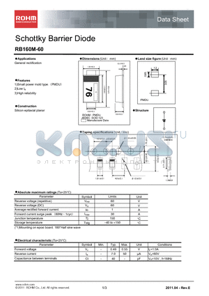 RB160M-60_11 datasheet - Schottky Barrier Diode