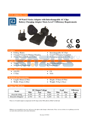 PSA10F datasheet - 10 Watt F-Series Adapter with Interchangeable AC Clips