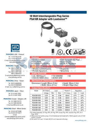 PSA10R-033 datasheet - 10 Watt Interchangeable Plug Series