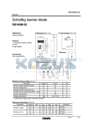 RB160M-30 datasheet - Schottky barrier diode