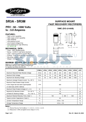 SR3B datasheet - SURFACE MOUNT FAST RECOVERY RECTIFIERS