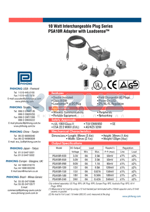 PSA10R-240 datasheet - 10 Watt Interchangeable Plug Series