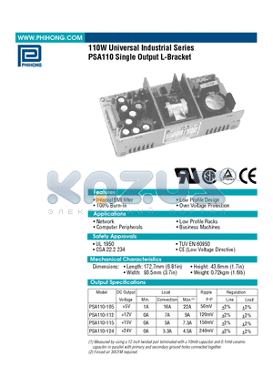 PSA110-112 datasheet - 110W Universal Industrial Series