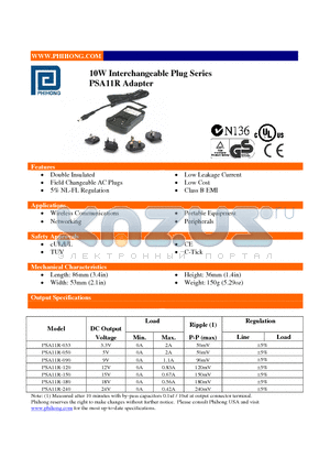 PSA11R-180 datasheet - 10W Interchangeable Plug Series