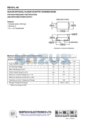 RB161L-40 datasheet - SILICON EPITAXIAL PLANAR SCHOTTKY BARRIER DIODE