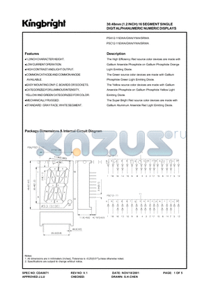 PSA12-11SRWA datasheet - 30.48mm (1.2 INCH) 16SEGMENT SINGLE DIGIT ALTHANUMERIC NUMERIC DISPLAYS