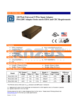 PSA120U-120 datasheet - 120 Watt Universal 3-Wire Input Adapter