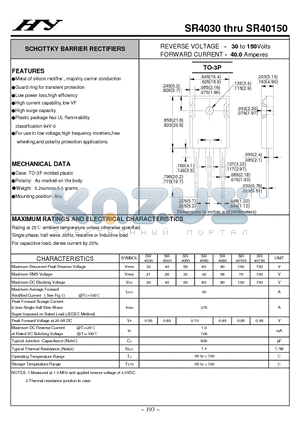 SR40100 datasheet - SCHOTTKY BARRIER RECTIFIERS