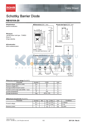 RB161M-20 datasheet - Schottky barrier diode