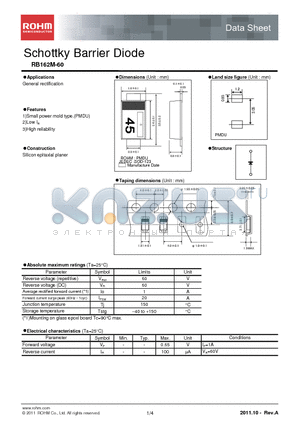 RB162M-60 datasheet - Schottky Barrier Diode