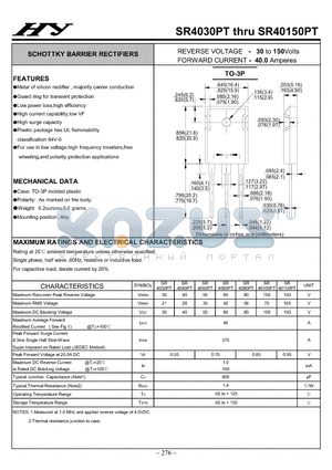 SR40100PT datasheet - SCHOTTKY BARRIER RECTIFIERS