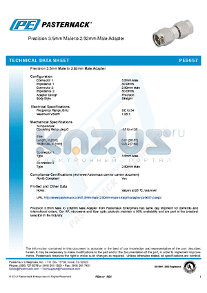 PE9657 datasheet - Precision 3.5mm Male to 2.92mm Male Adapter