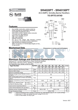 SR40150PT datasheet - 40.0 AMPS. Schottky Barrier Rectifiers