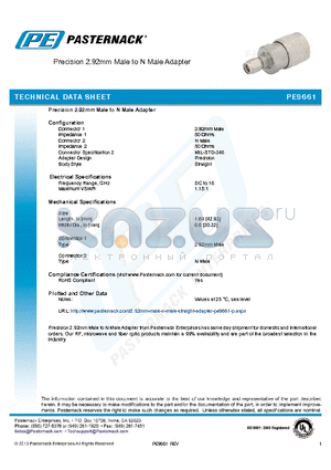 PE9661 datasheet - Precision 2.92mm Male to N Male Adapter