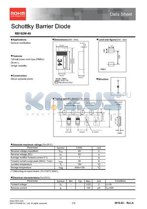 RB162M-40 datasheet - Schottky Barrier Diode