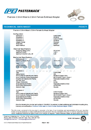 PE9677 datasheet - Precision 3.5mm Male to 3.5mm Female Bulkhead Adapter