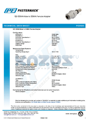 PE9685 datasheet - QD SSMA Male to SSMA Female Adapter