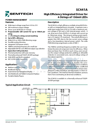SC441A_10 datasheet - High Efficiency Integrated Driver for 4-Strings of 150mA LEDs
