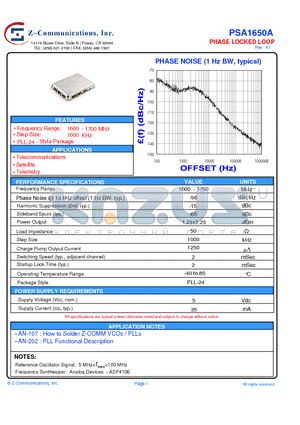 PSA1650A_10 datasheet - PHASE LOCKED LOOP