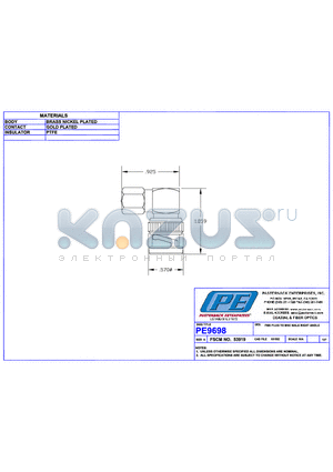 PE9698 datasheet - FME PLUG TO BNC MALE RIGHT ANGLE