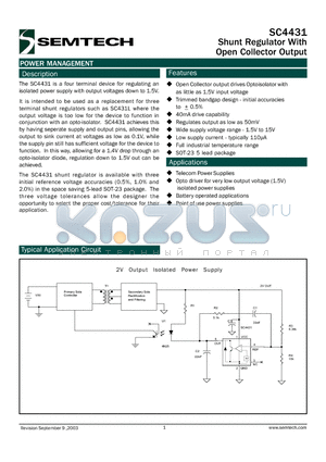 SC4431 datasheet - Shunt Regulator With Open Collector Output