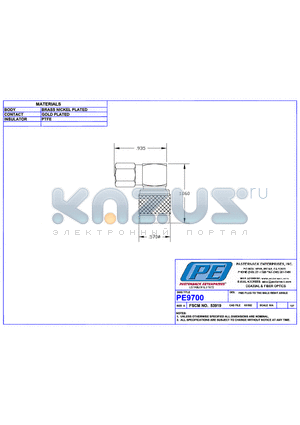 PE9700 datasheet - FME PLUG TO TNC MALE RIGHT ANGLE