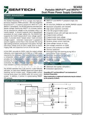 SC450 datasheet - Portable IMVP-IV and IMVP4 Dual Phase Power Supply Controller