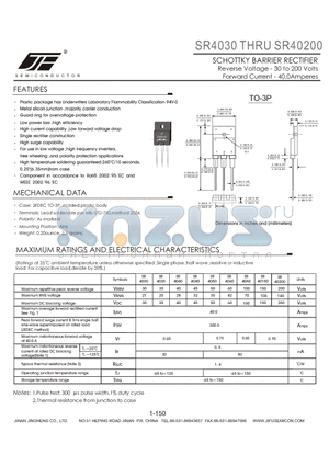 SR40200 datasheet - SCHOTTKY BARRIER RECTIFIER