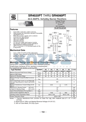 SR4020PT datasheet - 40.0 AMPS. Schottky Barrier Rectifiers
