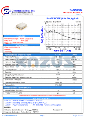PSA2000C datasheet - Voltage-Controlled Oscillator Surface Mount Module