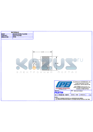 PE9704 datasheet - FME PLUG TO N MALE