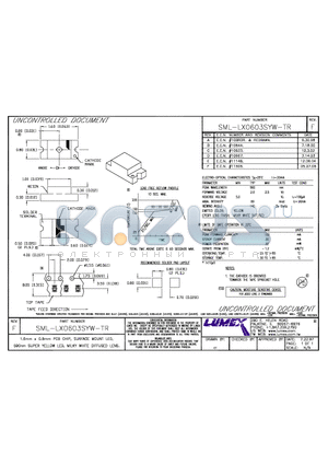 SML-LX0603SYW-TR datasheet - 1.6mm x 0.8mm PCB CHIP, SURFACE MOUNT LED