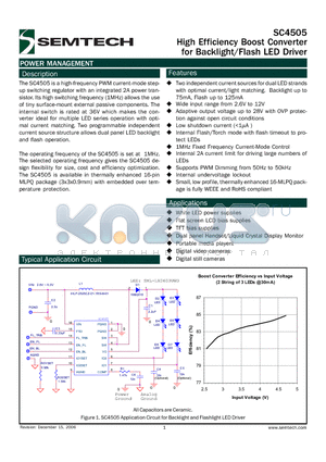 SC4505 datasheet - High Efficiency Boost Converter for Backlight/Flash LED Driver