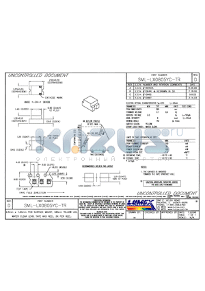 SML-LX0805YC-TR datasheet - 2.0mm x 1.25mm PCB SURFACE MOUNT