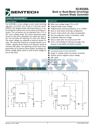SC4508A datasheet - Buck or Buck-Boost (Inverting) Current Mode Controller
