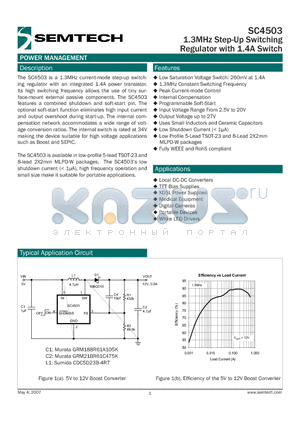 SC4503 datasheet - 1.3MHz Step-Up Switching Regulator with 1.4A Switch