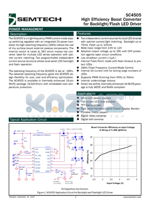 SC4505MLTRT datasheet - High Efficiency Boost Converter for Backlight/Flash LED Driver