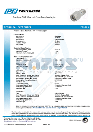 PE9723 datasheet - Precision SMA Male to 3.5mm Female Adapter