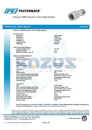 PE9724 datasheet - Precision SMA Female to 3.5mm Male Adapter