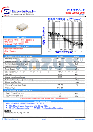 PSA2220C-LF datasheet - Voltage-Controlled Oscillator Surface Mount Module