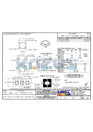 SML-LX1110USBC-BTR datasheet - PLCC-4 SMT LED, HIGH POWER, 470nm ULTRA SUPER BLUE