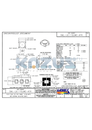 SML-LX1110UWC-ATR datasheet - PLCC-4 SMT LED, HIGH POWER, 470NM ULTRA WHITE, WITH INTERNAL REFLECTIVE CAVITY