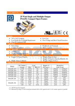 PSA25L-033 datasheet - 25 Watt Single and Multiple Output