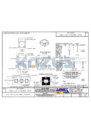 SML-LX1110UWC-BTR datasheet - PLCC-4 SMT LED, HIGH POWER, ULTRA WHITE