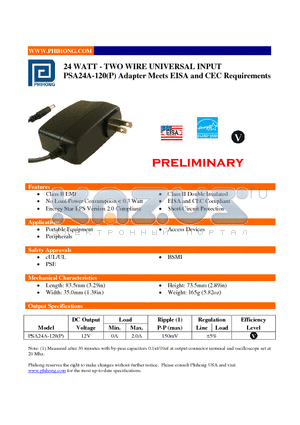 PSA24A-120 datasheet - 24 WATT - TWO WIRE UNIVERSAL INPUT